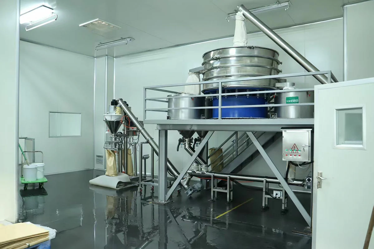 Anrui Biotech modern food ingredient production facility with advanced machinery, highlighting hygienic environment and large-scale manufacturing capacity.